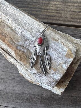 Native American Sterling SIlver Arrow Pendant with Coral